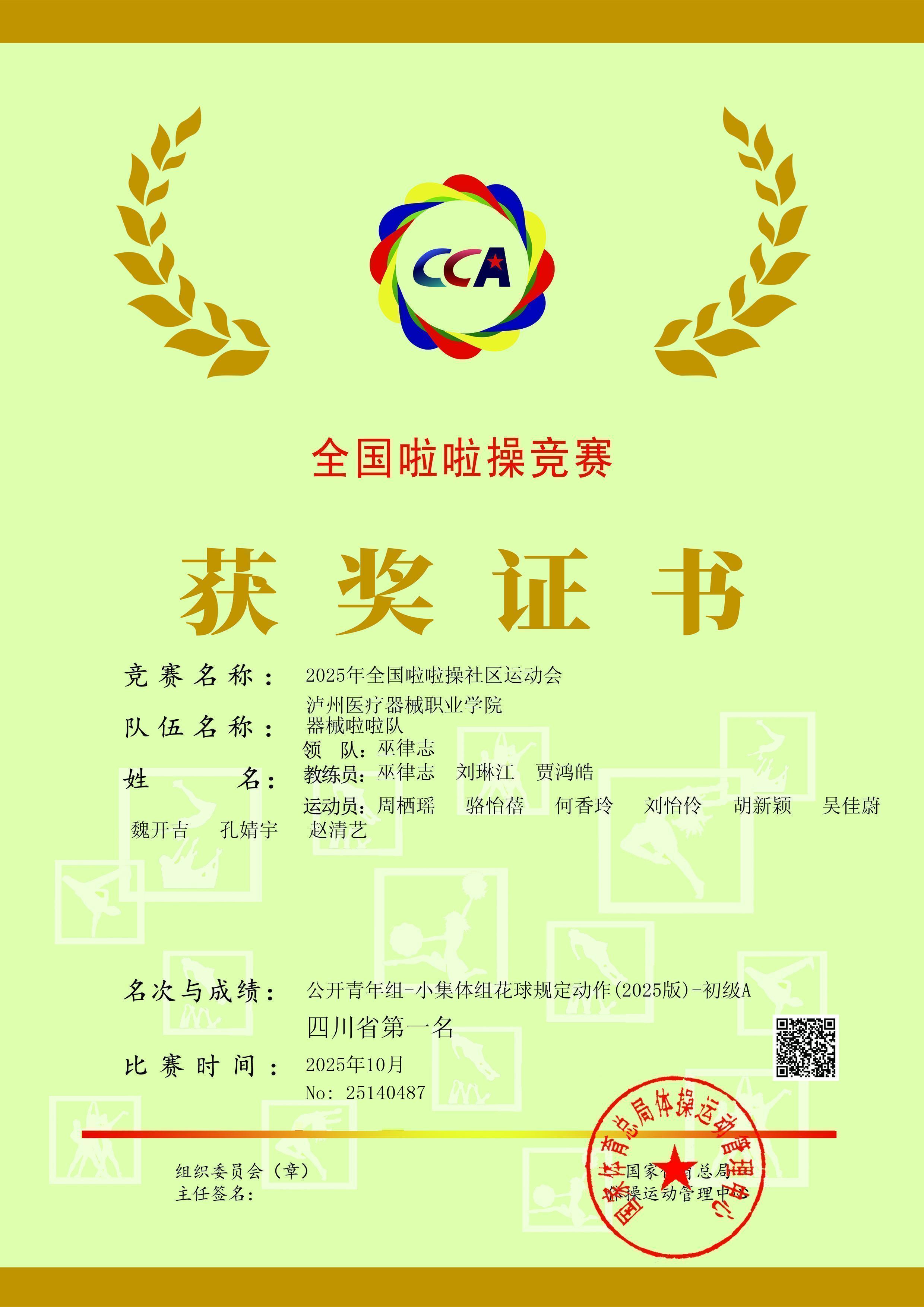 喜報：瀘州醫療器械職業學院在全國啦啦操競賽中斬獲優勝獎